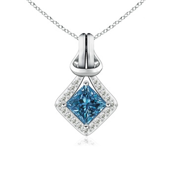 5.4mm AAA Princess-Cut Enhanced Blue Diamond Love Knot Pendant in White Gold