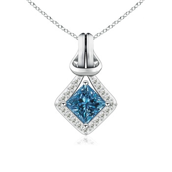 5.4mm AAA Princess-Cut Enhanced Blue Diamond Love Knot Pendant in White Gold 