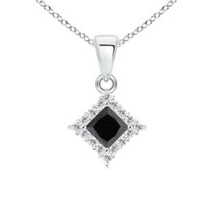 4mm A Classic Princess-Cut Black Diamond Pendant with Halo in White Gold