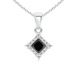 4mm AA Classic Princess-Cut Black Diamond Pendant with Halo in White Gold