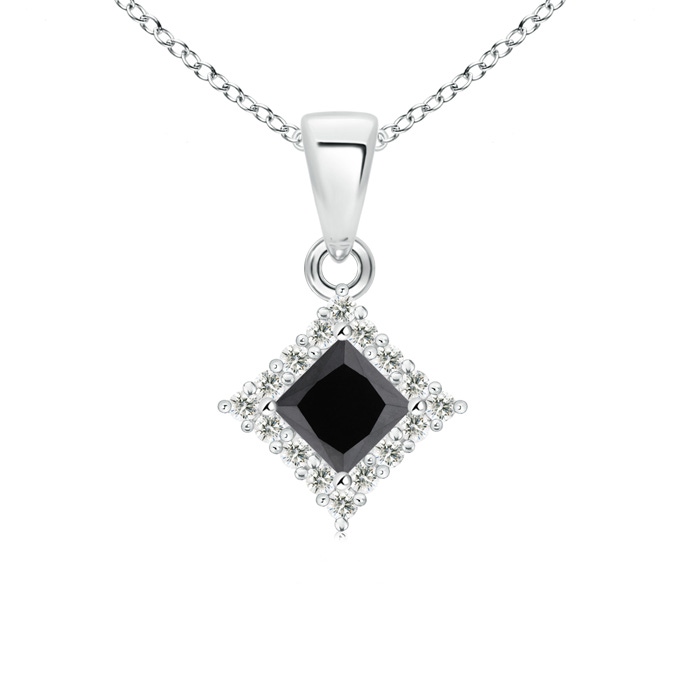 4mm AA Classic Princess-Cut Black Diamond Pendant with Halo in White Gold 