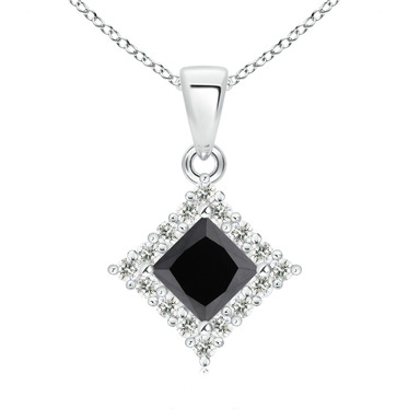 Round Black and White Diamond Halo Pendant | Angara