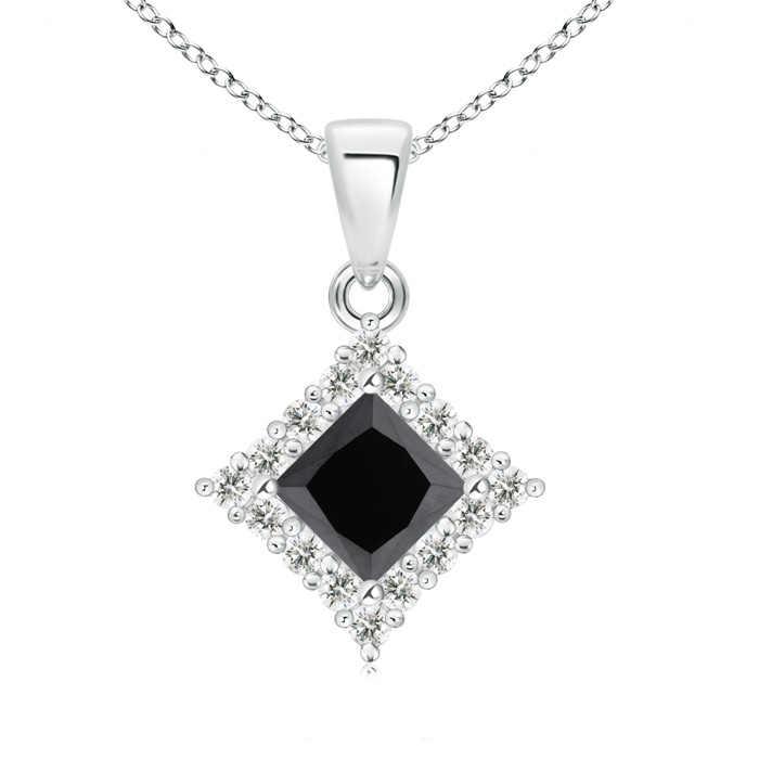 5.2mm AA Classic Princess-Cut Black Diamond Pendant with Halo in White Gold 