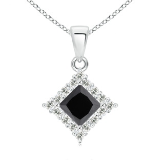 5.2mm AA Classic Princess-Cut Black Diamond Pendant with Halo in White Gold
