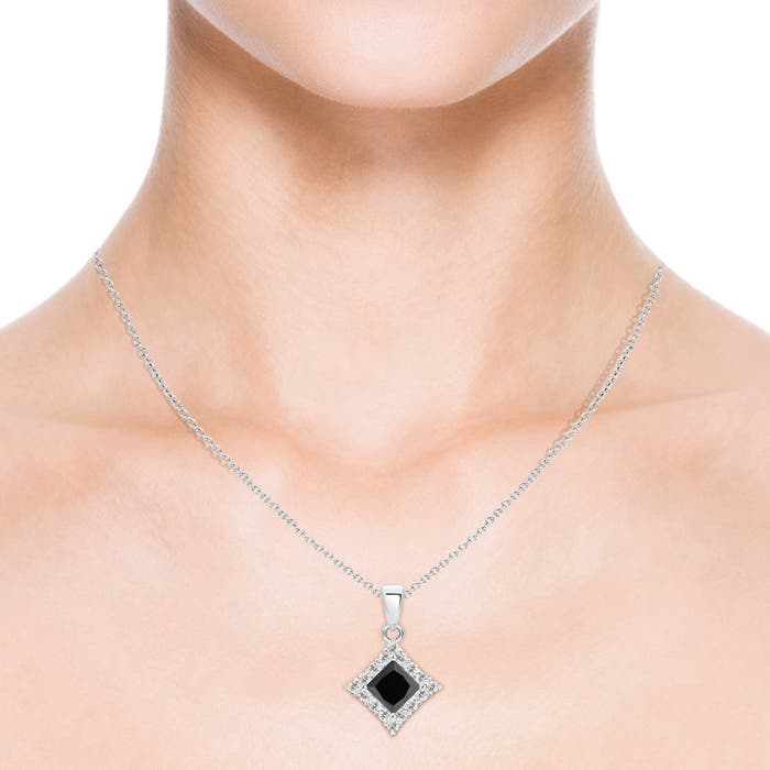 5.2mm AA Classic Princess-Cut Black Diamond Pendant with Halo in White Gold - body_view 2