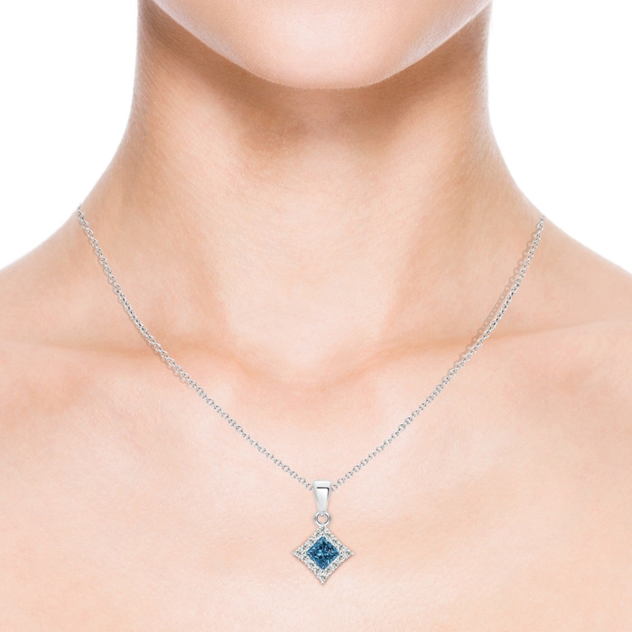 4mm AAA Classic Princess-Cut Blue Diamond Pendant with Halo in White Gold product image