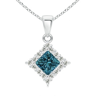 5.2mm AA Classic Princess-Cut Blue Diamond Pendant with Halo in White Gold