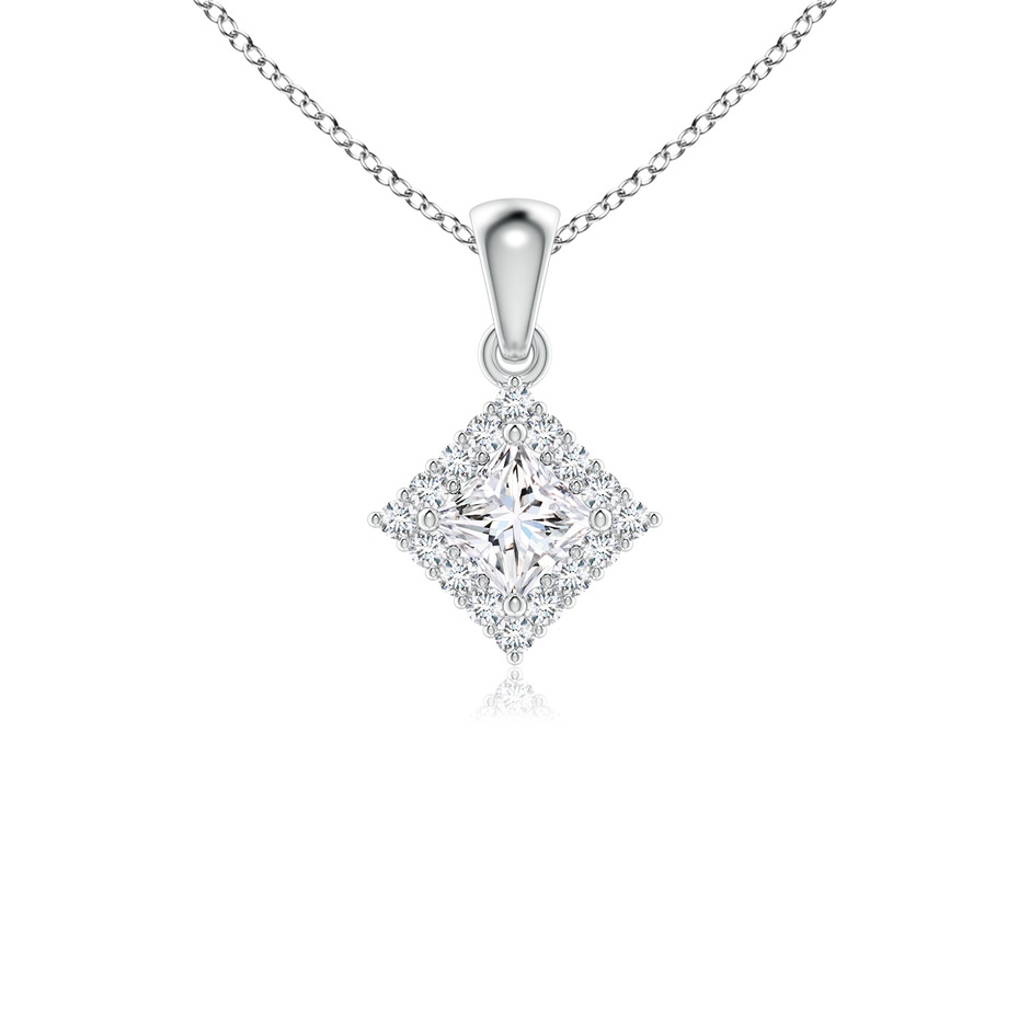 3mm GVS2 Classic Princess-Cut Diamond Pendant with Halo in White Gold 