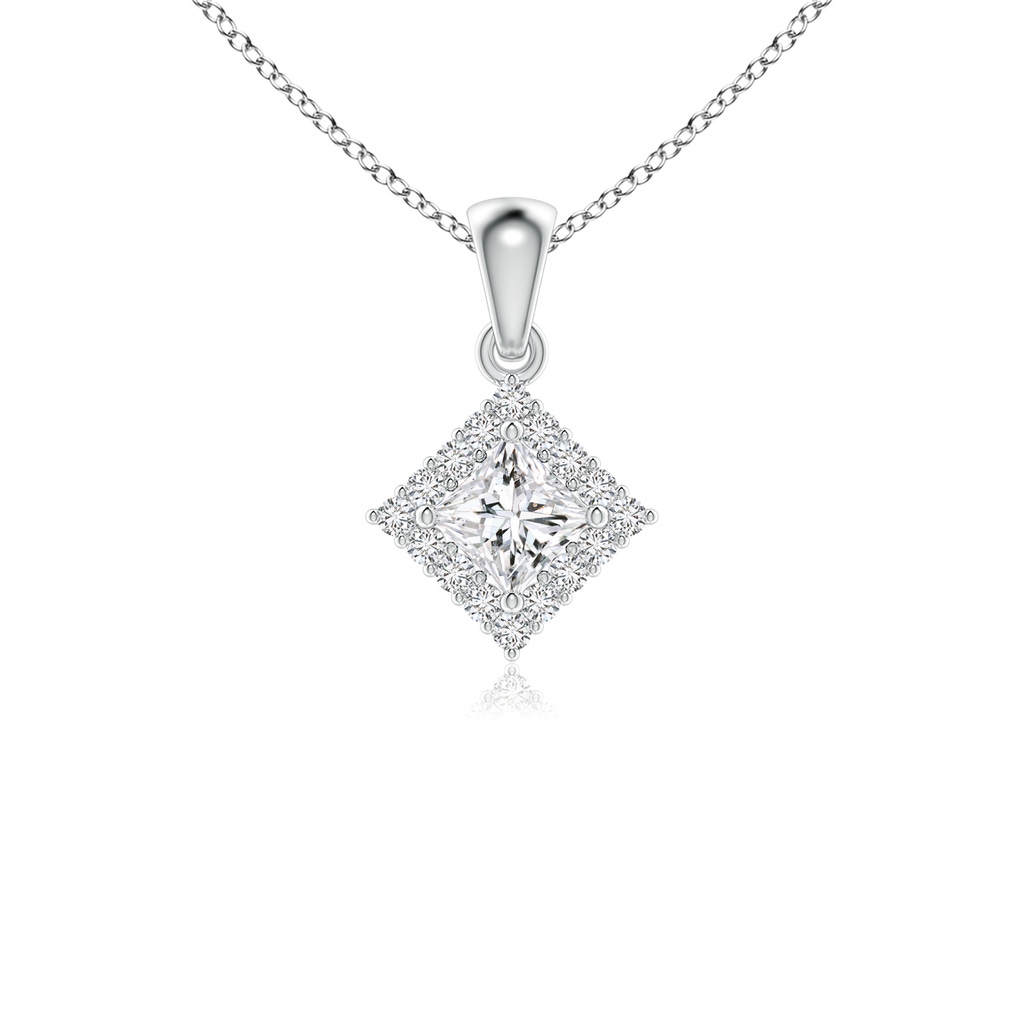 3mm HSI2 Classic Princess-Cut Diamond Pendant with Halo in White Gold 