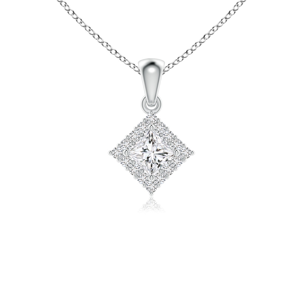 3mm HSI2 Classic Princess-Cut Diamond Pendant with Halo in White Gold