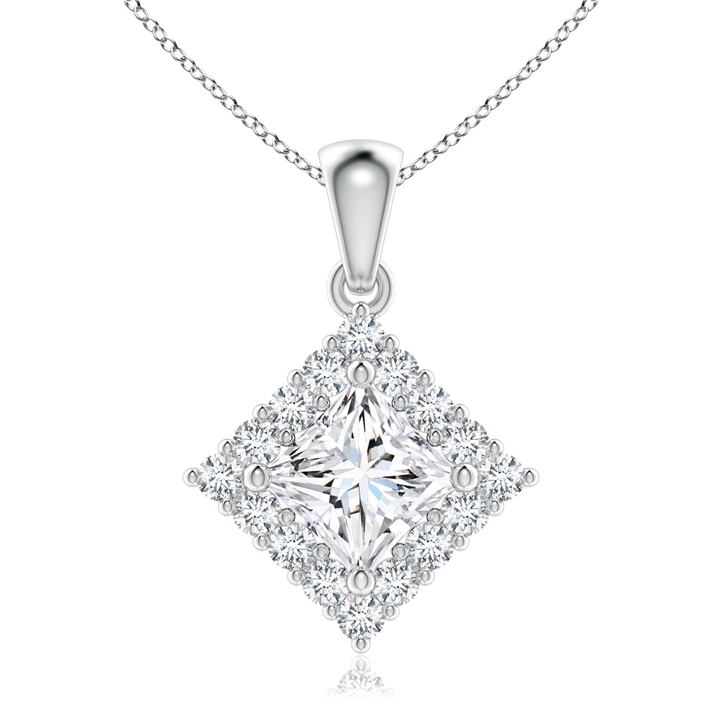 5.1mm GVS2 Classic Princess-Cut Diamond Pendant with Halo in White Gold