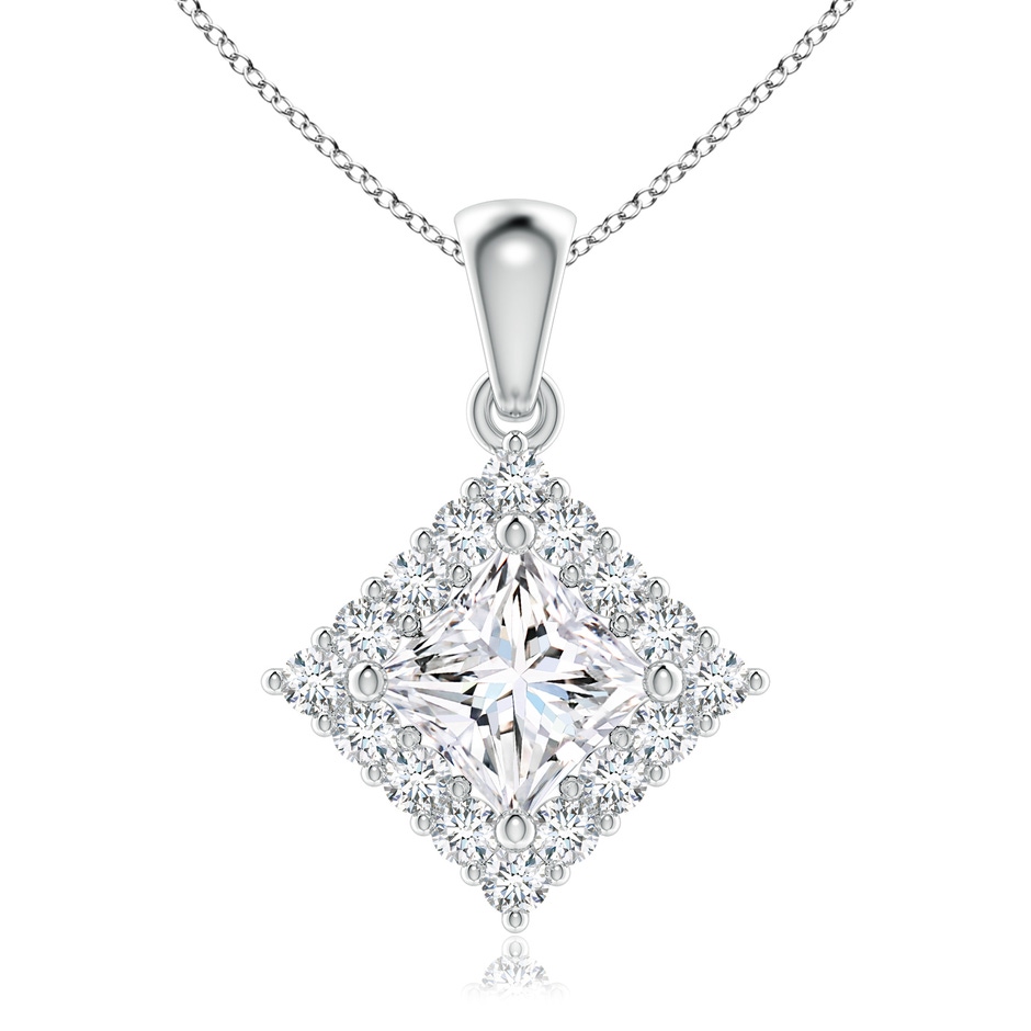 5.1mm GVS2 Classic Princess-Cut Diamond Pendant with Halo in White Gold 