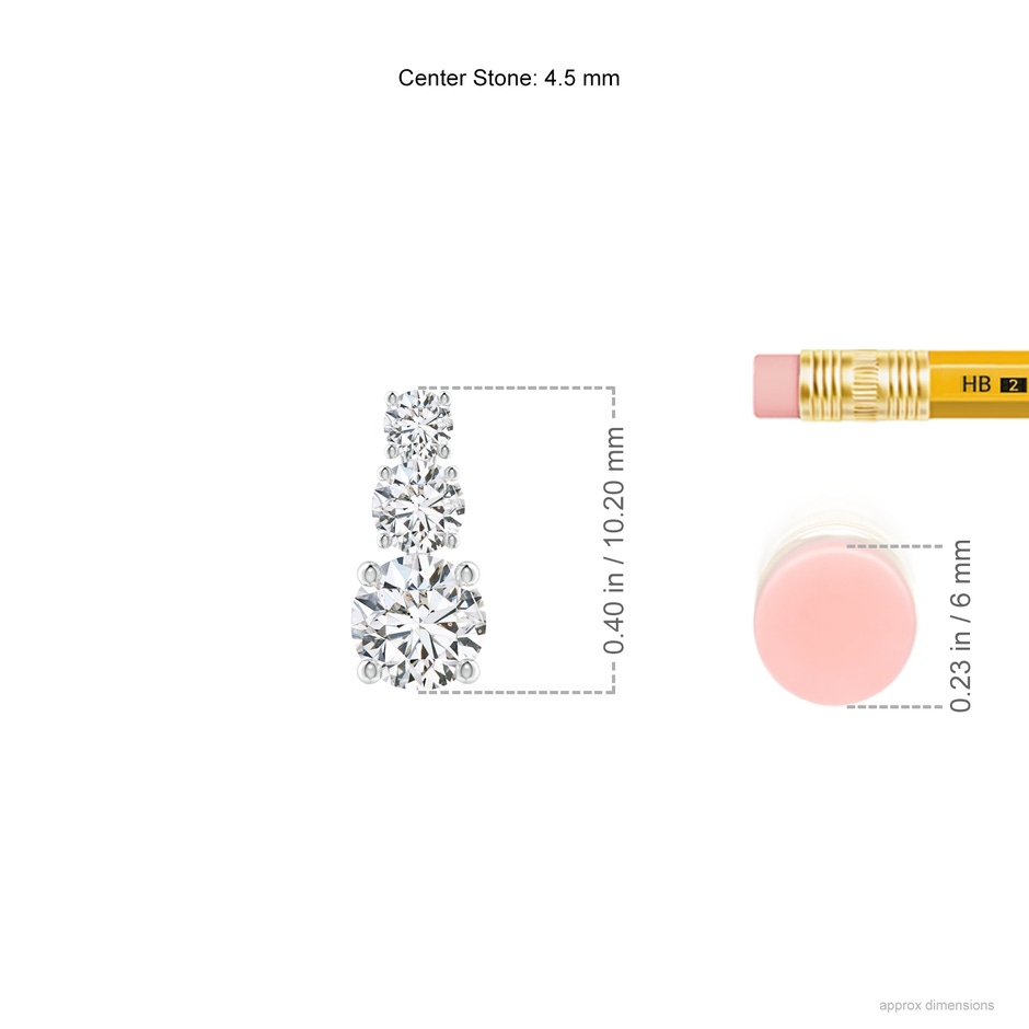 4.5mm HSI2 Diamond Three Stone Pendant in White Gold ruler