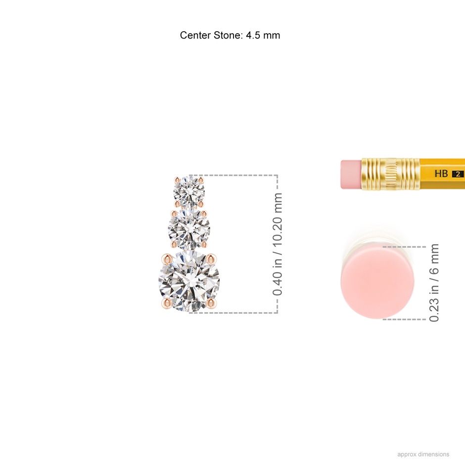 4.5mm IJI1I2 Diamond Three Stone Pendant in Rose Gold ruler