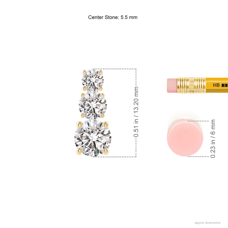 5.5mm IJI1I2 Diamond Three Stone Pendant in Yellow Gold ruler