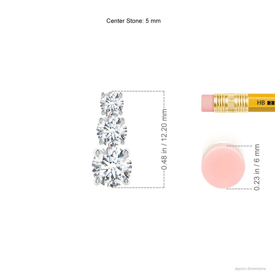 5mm GVS2 Diamond Three Stone Pendant in P950 Platinum ruler