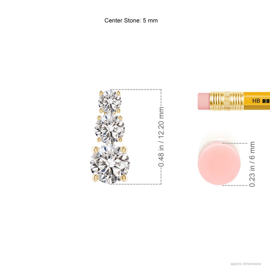5mm IJI1I2 Diamond Three Stone Pendant in Yellow Gold ruler