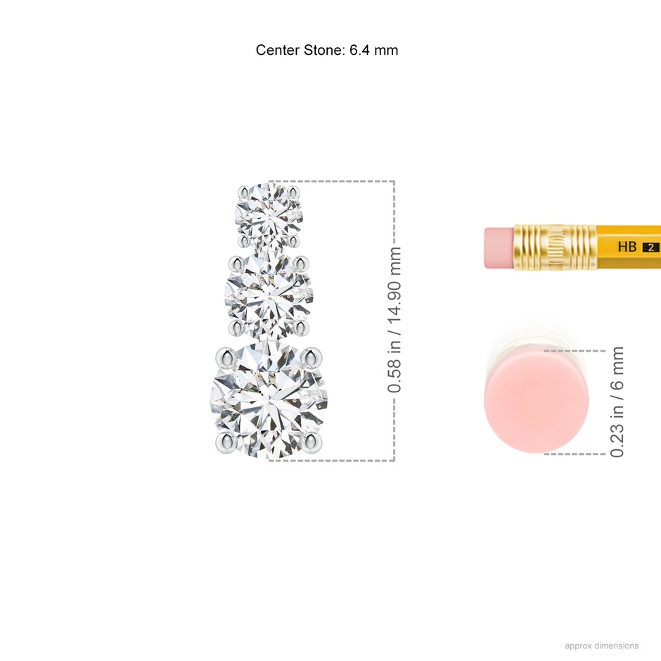 6.4mm HSI2 Diamond Three Stone Pendant in P950 Platinum ruler