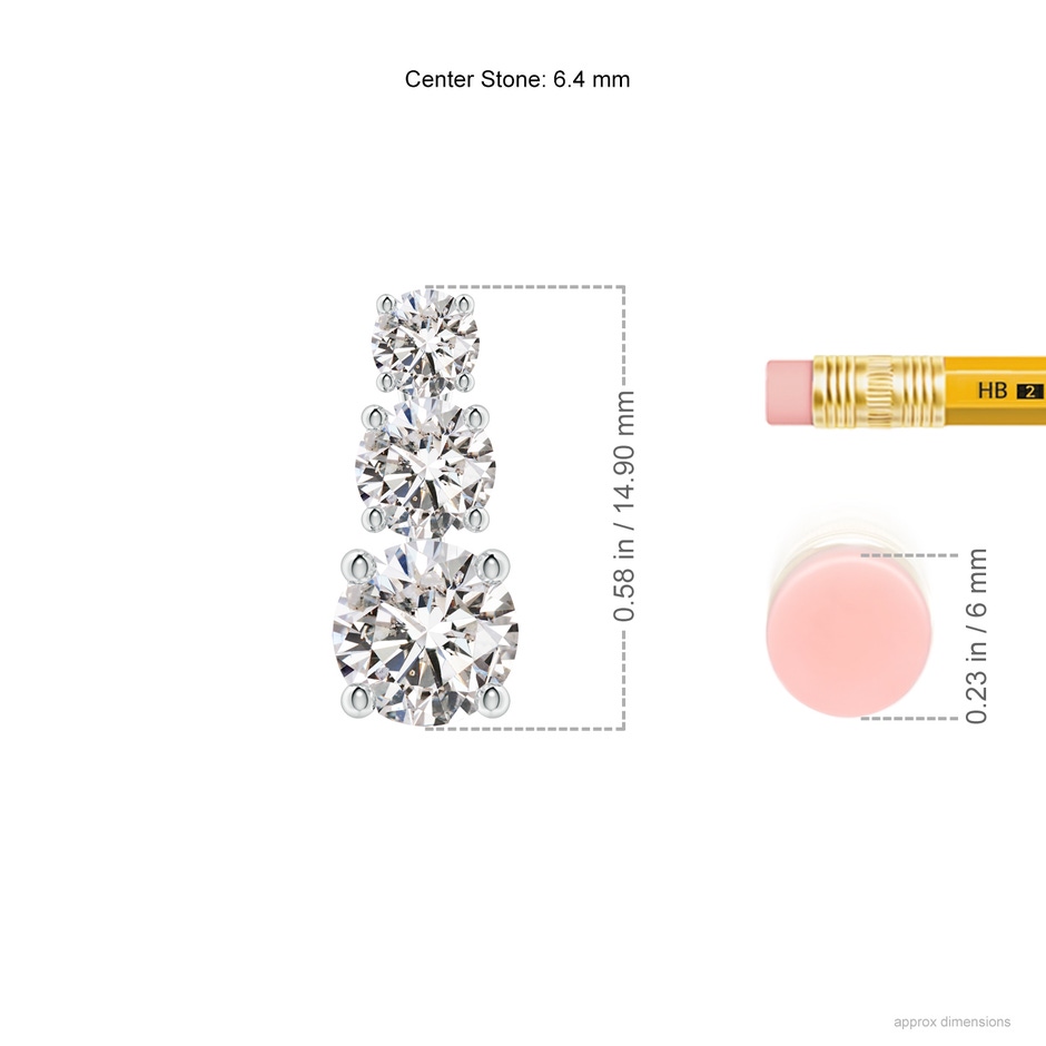 6.4mm IJI1I2 Diamond Three Stone Pendant in P950 Platinum ruler