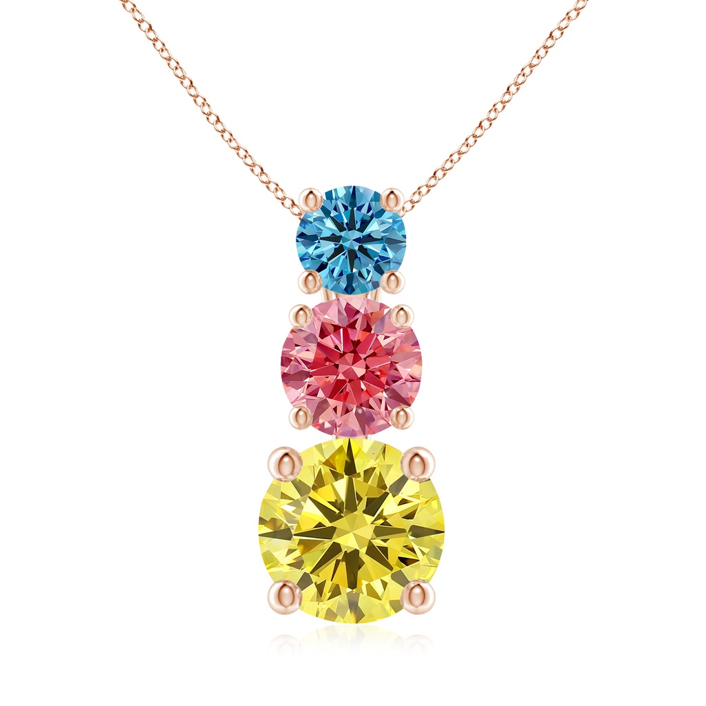 5.5mm AAAA Fancy Intense Multi-Color Diamond Three Stone Pendant in Rose Gold