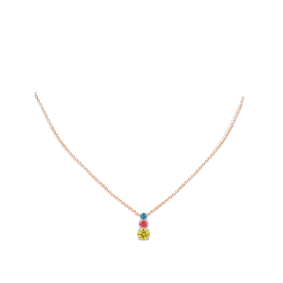 5.5mm AAAA Fancy Intense Multi-Color Diamond Three Stone Pendant in Rose Gold pen