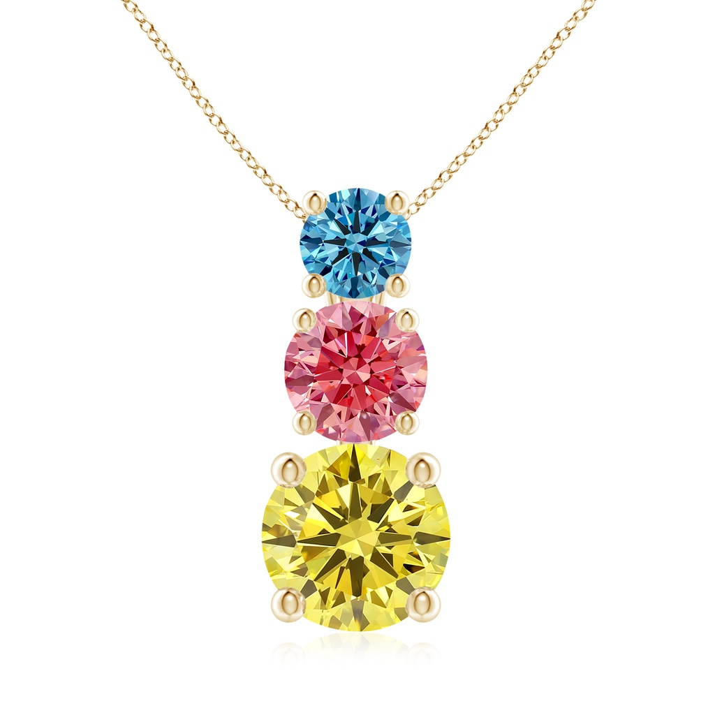 5.5mm AAAA Fancy Intense Multi-Color Diamond Three Stone Pendant in Yellow Gold