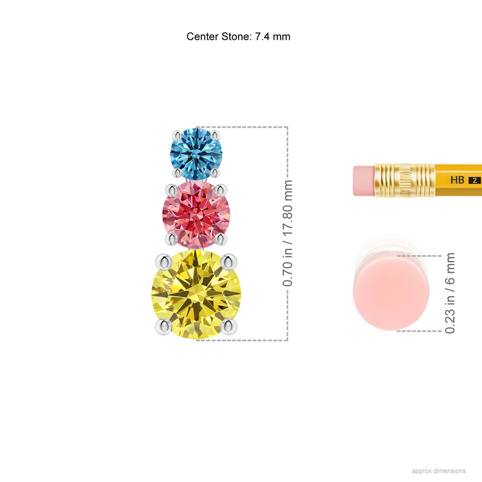 7.4mm AAAA Fancy Intense Multi-Color Diamond Three Stone Pendant in P950 Platinum ruler