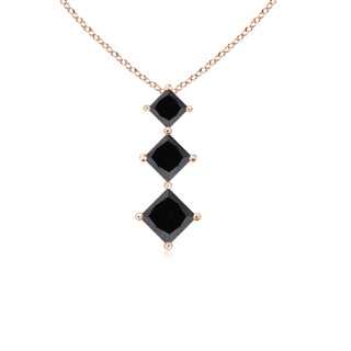 3.5mm A Princess-Cut Black Diamond Three Stone Pendant in Rose Gold