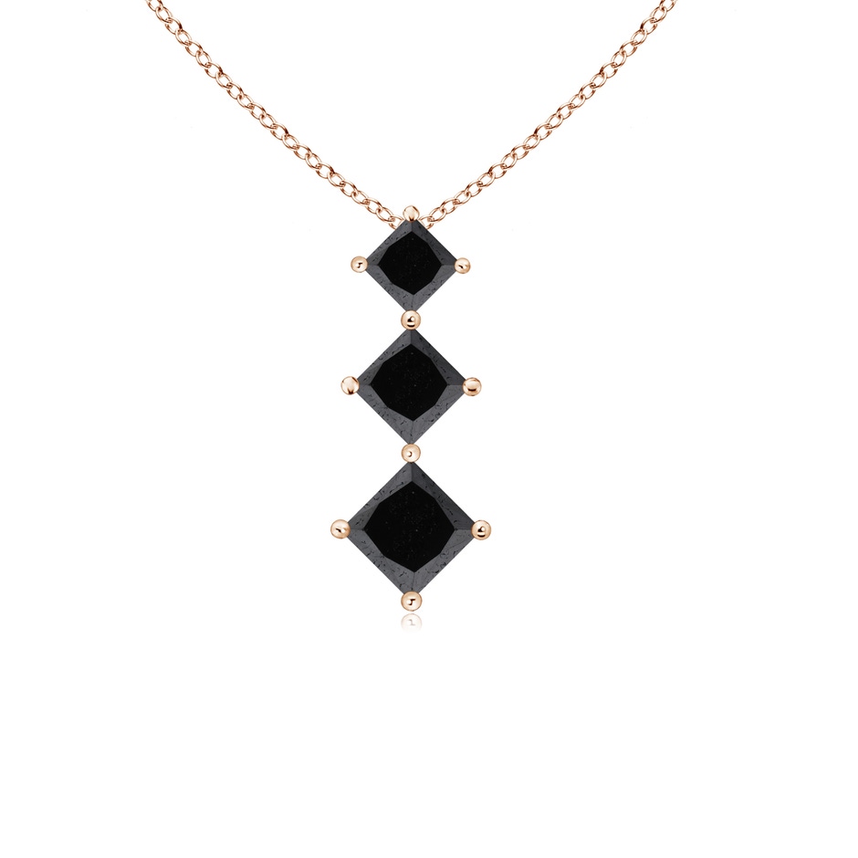 3.5mm A Princess-Cut Black Diamond Three Stone Pendant in Rose Gold 