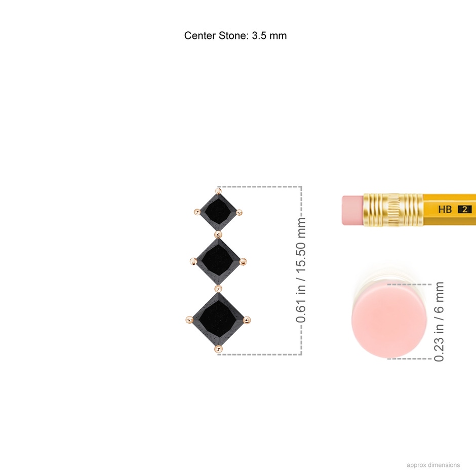 3.5mm A Princess-Cut Black Diamond Three Stone Pendant in Rose Gold ruler