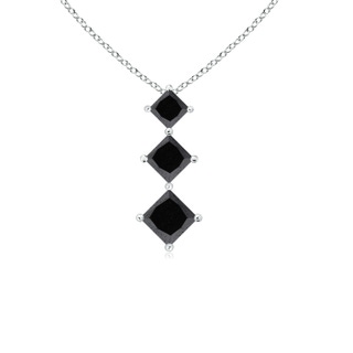 3.5mm A Princess-Cut Black Diamond Three Stone Pendant in White Gold