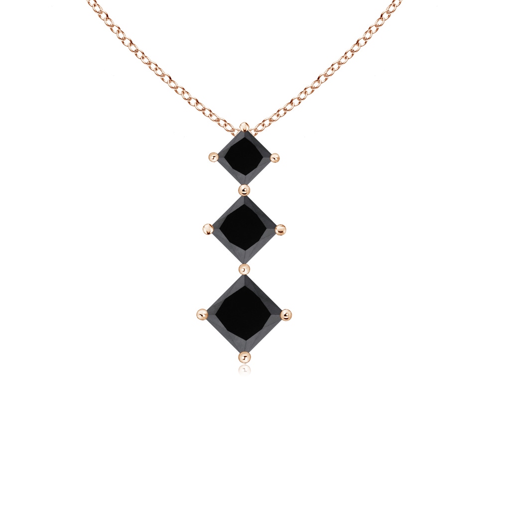 3.5mm AA Princess-Cut Black Diamond Three Stone Pendant in Rose Gold