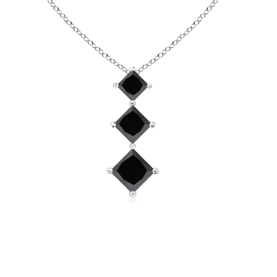 3.5mm AA Princess-Cut Black Diamond Three Stone Pendant in White Gold 