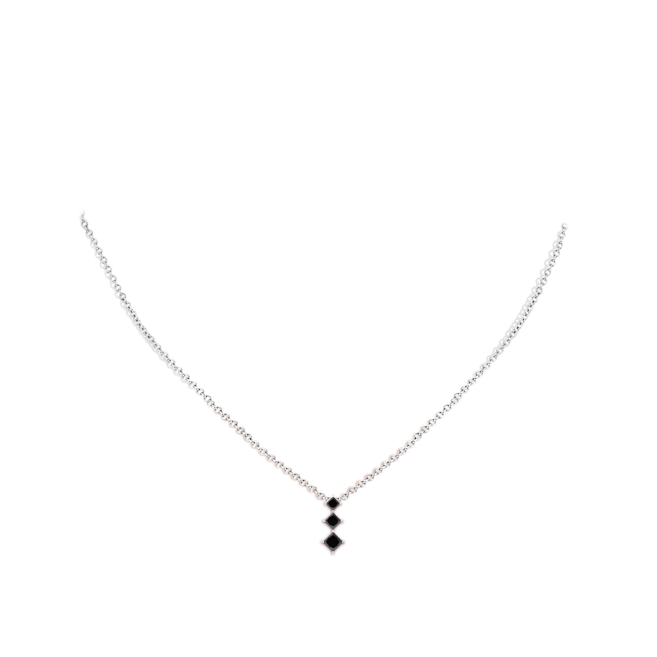 3.5mm AA Princess-Cut Black Diamond Three Stone Pendant in White Gold body-neck