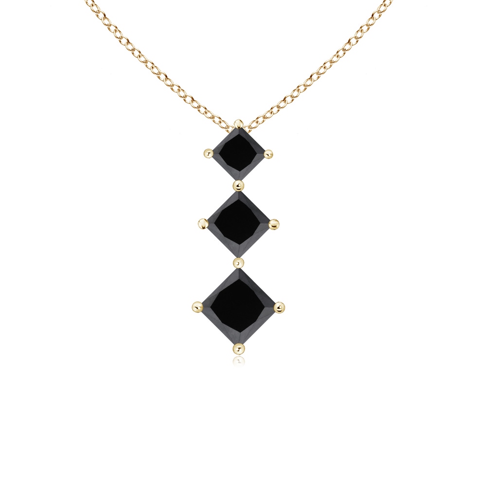 3.5mm AA Princess-Cut Black Diamond Three Stone Pendant in Yellow Gold