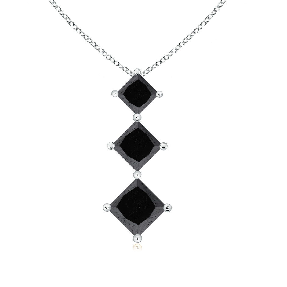 4.2mm A Princess-Cut Black Diamond Three Stone Pendant in White Gold 