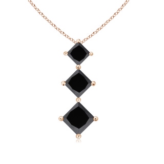 4.2mm AA Princess-Cut Black Diamond Three Stone Pendant in Rose Gold
