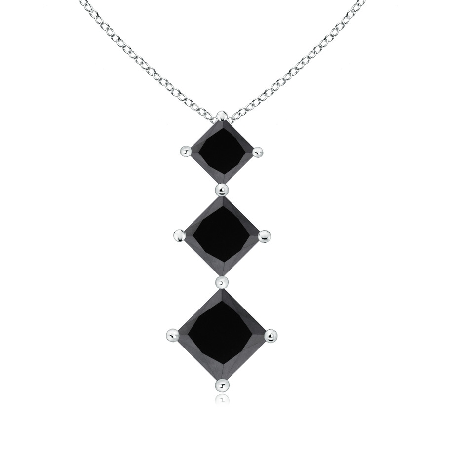 4.2mm AA Princess-Cut Black Diamond Three Stone Pendant in White Gold 