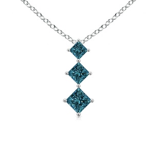 3.5mm AA Princess-Cut Blue Diamond Three Stone Pendant in 10K White Gold