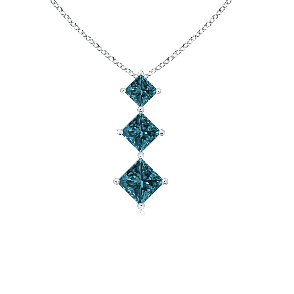3.5mm AA Princess-Cut Blue Diamond Three Stone Pendant in White Gold 