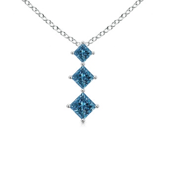 3.5mm AAA Princess-Cut Blue Diamond Three Stone Pendant in 10K White Gold
