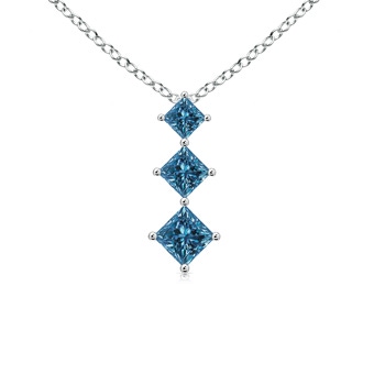 3.5mm AAA Princess-Cut Blue Diamond Three Stone Pendant in 10K White Gold 