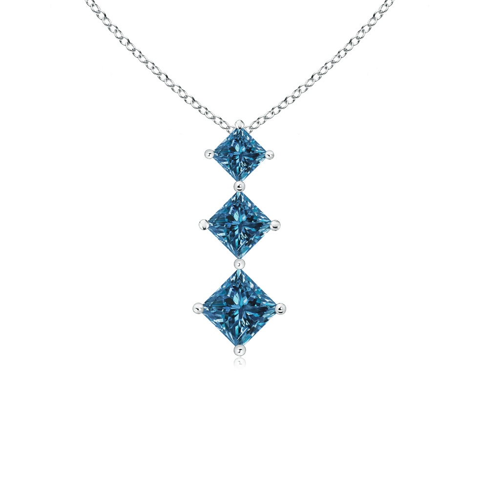 3.5mm AAA Princess-Cut Blue Diamond Three Stone Pendant in P950 Platinum