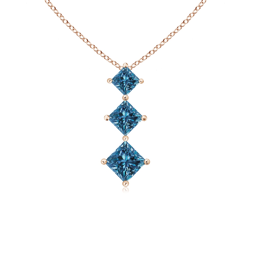 3.5mm AAA Princess-Cut Blue Diamond Three Stone Pendant in Rose Gold
