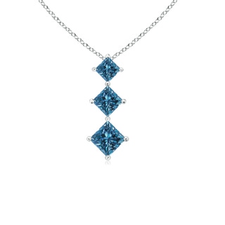 3.5mm AAA Princess-Cut Blue Diamond Three Stone Pendant in White Gold