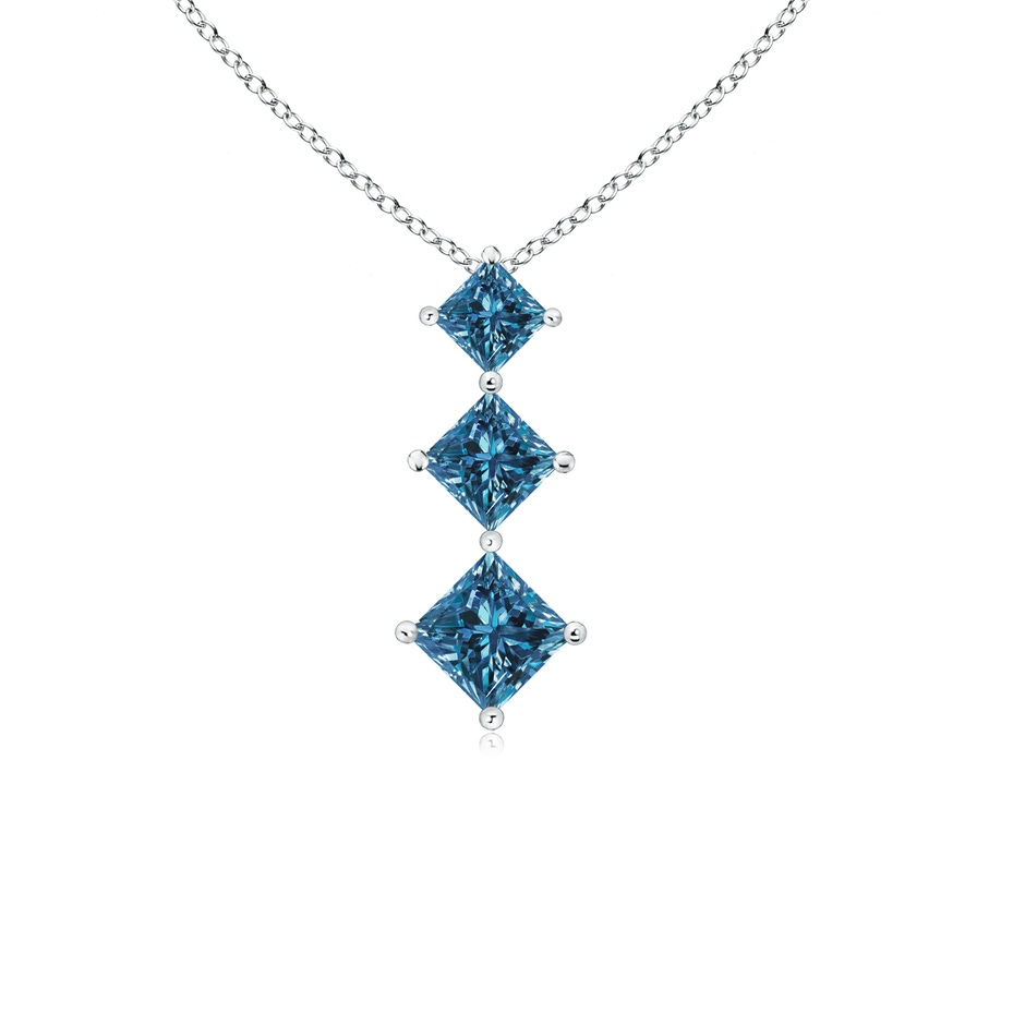 3.5mm AAA Princess-Cut Blue Diamond Three Stone Pendant in White Gold 
