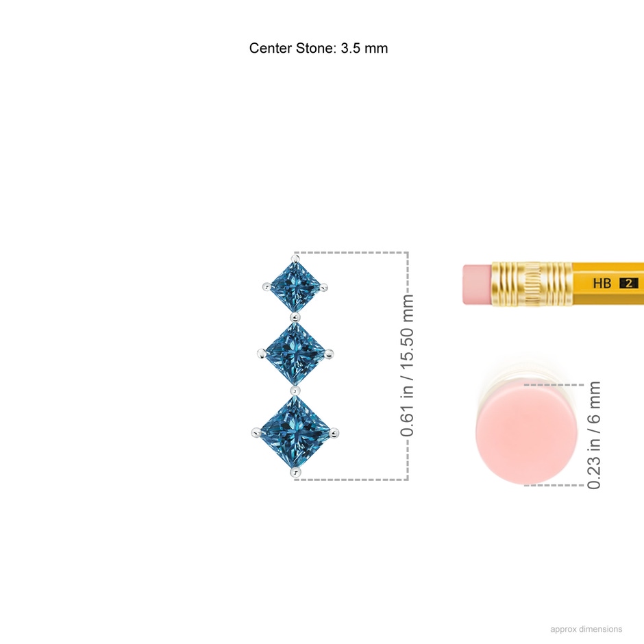 3.5mm AAA Princess-Cut Blue Diamond Three Stone Pendant in White Gold ruler