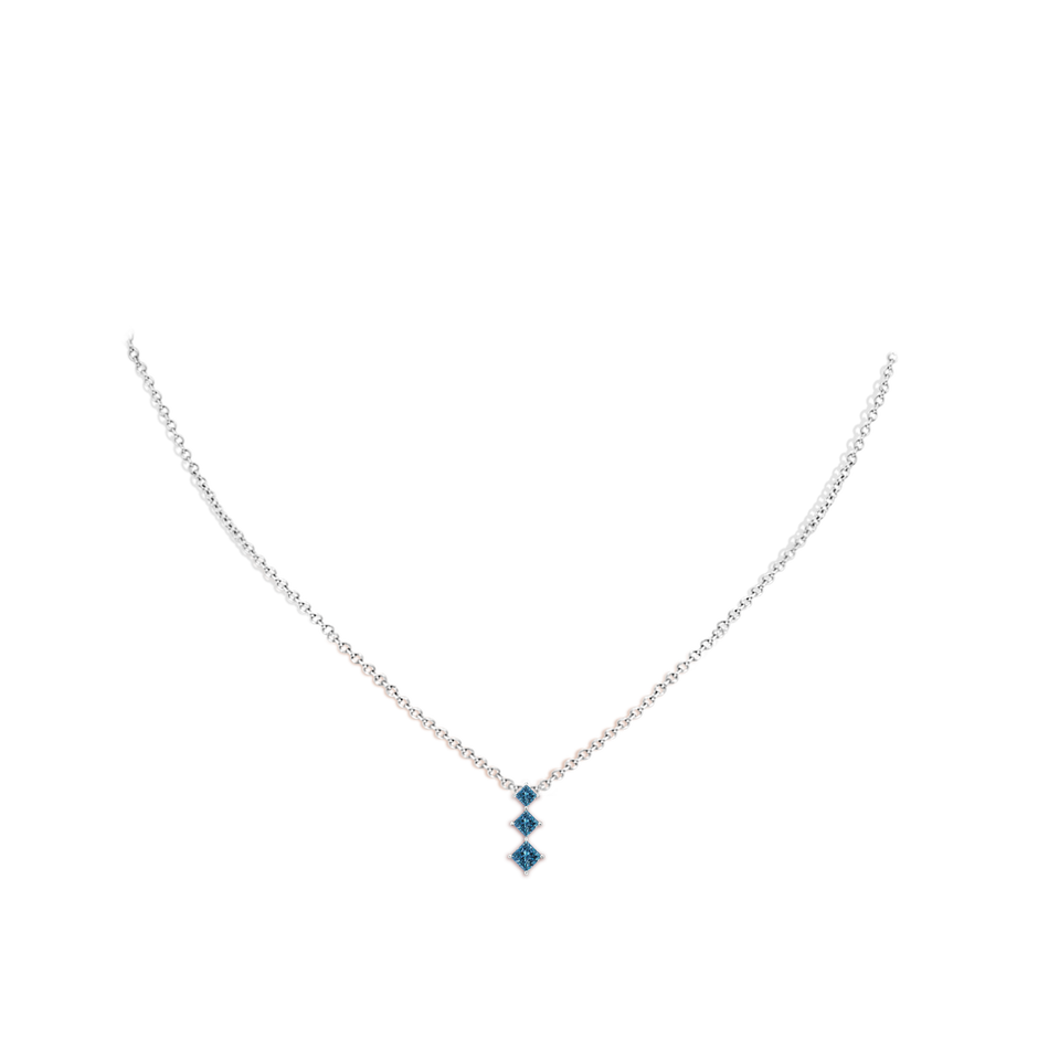 3.5mm AAA Princess-Cut Blue Diamond Three Stone Pendant in White Gold body-neck