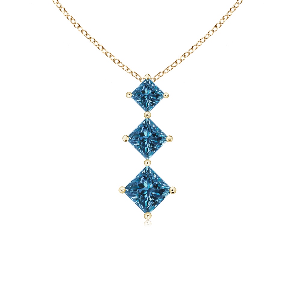 3.5mm AAA Princess-Cut Blue Diamond Three Stone Pendant in Yellow Gold