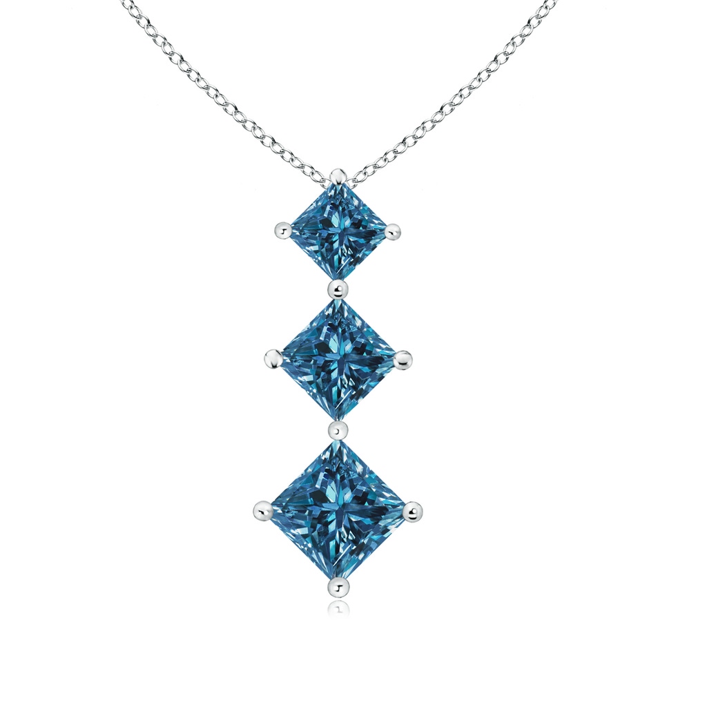 4.2mm AAA Princess-Cut Blue Diamond Three Stone Pendant in White Gold